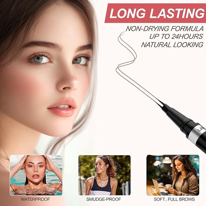 Eyebrow Pencil, 2-in-1 Waterproof Eyebrow Pen, with 2 Tip Microblading Eyebrow Pencil and Ultra-Precise Brow Pencil, with Eyebrow Brush, Eyebrow Pencils for Women, Natural Hair-Like Brows - Ash Brown