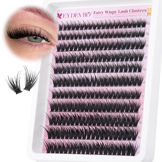 EYDEVRO Fairy Lash Clusters 80D Eyelash Clusters Wispy Clusters Eyelash Extensions Individual Lashes10-16mm Cluster Lashes Volume DIY Lash Extensions Eyelash Extensions at Home