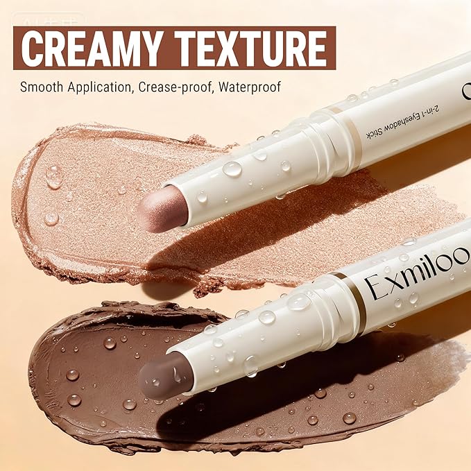 exmiloo Eyeshadow Stick - 2-in-1 Dual-Ended Cream Eye Shadow Stick - Shimmer &Matte Eye Shadow for Women Girls, Long-Lasting, Waterproof, Crease-Proof (Taupe Twilight)