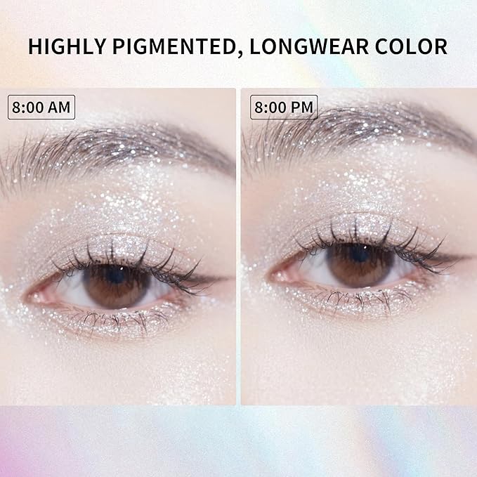 QIC Liquid Glitter Eyeshadow, Metallic & Shimmer Finish, Long Lasting, Non-Creasing, Smudge-proof, Lightweight Formula Liquid Eyeshadow for All Skin Tones, Buildable Color (01 Milky Way)