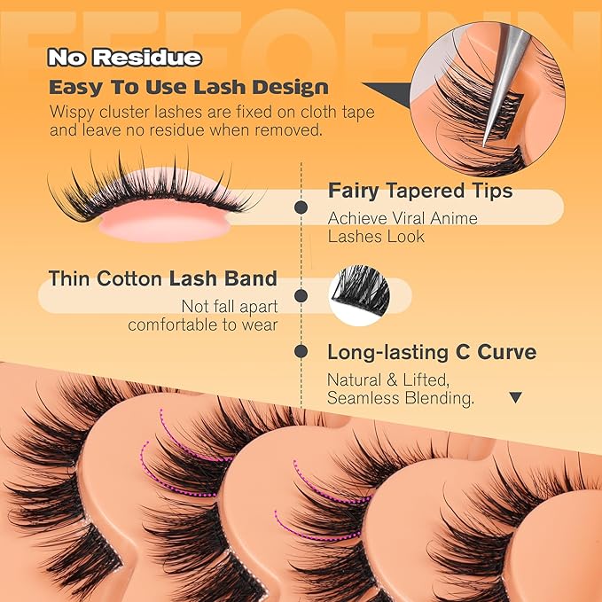 Manga Lashes Wispy Lash Clusters Natural Cluster Eyelash Extensions Cat Eye Individual Lashes Anime Eyelash Clusters C Curly Fake Lashes 8-16mm Eyelashes Pre Mapped Lash Extension 7 Pairs by Eefofnn