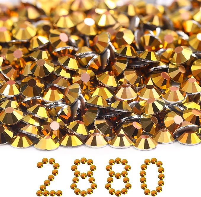 MEIBITE Flatback Rhinestones Bulk, 2880PCS Gold Rhinestones for Clothes DIY Decoration Crafts, Gold, SS30, 6.3-6.5mm