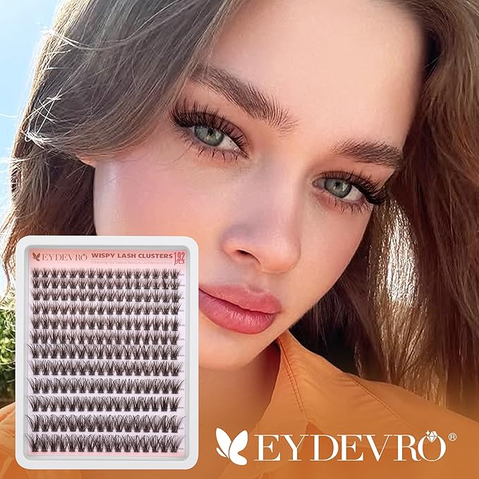 EYDEVRO Brown Lash Clusters Natural Wispy Eyelash Clusters 9-18mm Dark Brown Cluster Eyelash Extensions CD Curvature 192 Pcs Manga Fairy Cluster Lashes Individual Lashes DIY Lash Extensions