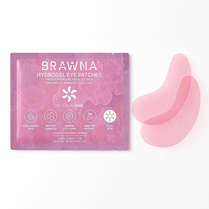 BRAWNA Under Eye Patches – Hydrogel Masks with Retinol, Hyaluronic Acid, Collagen & Caffeine – For Puffy Eyes, Dark Circles, Wrinkles & Fine Lines – Gift Set – 24 Pairs