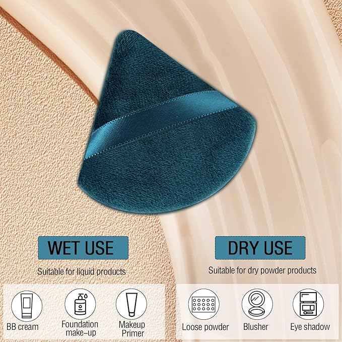 Pimoys 6 Pieces Powder Puff Face Triangle Makeup Puff for Loose Powder Setting Powder Soft Foundation Sponge Makeup Blender Sponge Beauty Makeup Tool, Black and Peacock Blue