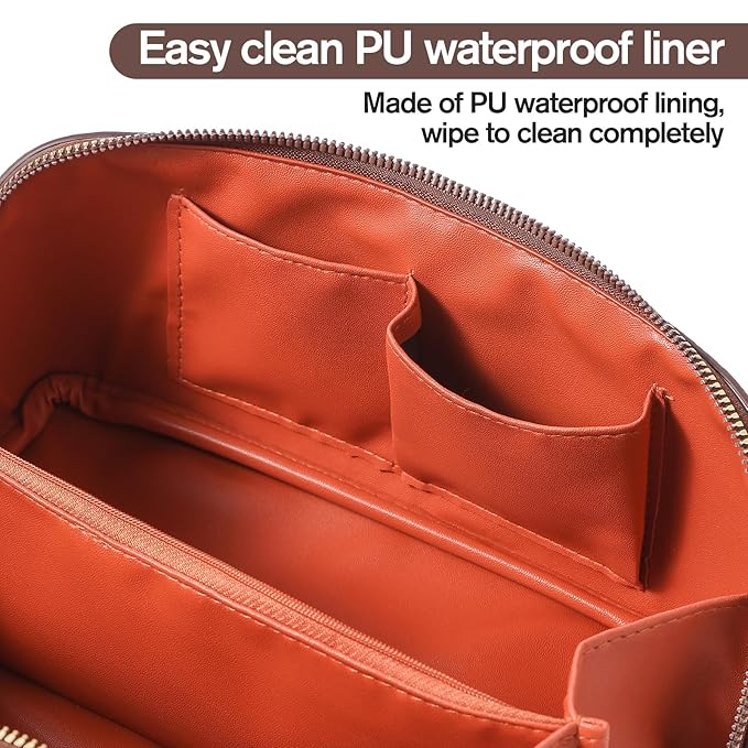 Travel Makeup Bag Travel Toiletry Bag Waterproof PU Leather Checkered Makeup Organizer Bag Woman Cosmetic Organizer Bag With Headband and Wristband Set(Pink, Checkerboard pattern)
