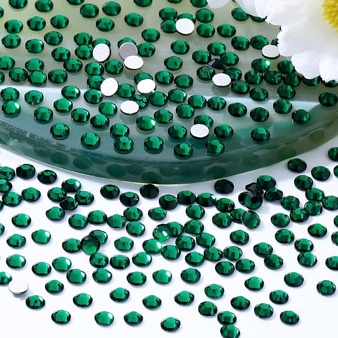 Meibite Malachite Green Flatback Rhinestones, Glass Rhinestones for Nail Art and Craft, Glue Fix, Loose Crystal Gemstones(Green, SS8, 1440pcs, 2.3-2.5mm)