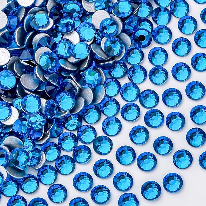 1440Pcs Blue Zircon Crystal Rhinestones,Glass Flatback Rhinestones Gemstones for Nail Face Makeup Art Crafts Clothes Decoration-(SS16,4.0mm,Blue Zircon)