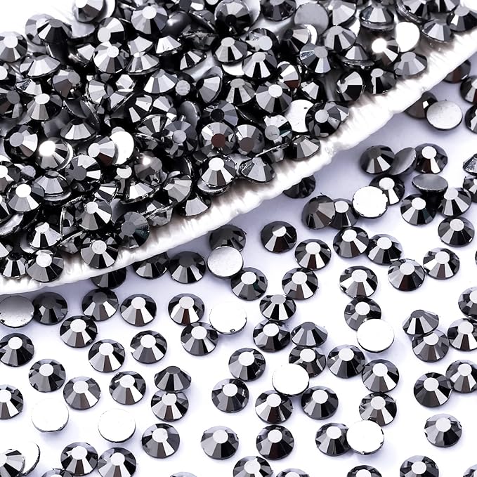 Meibite Black Hematite Flatback Rhinestones, Glass Rhinestones for Nail Art and Craft, Glue Fix, Loose Crystal Gemstones(Black Hematite, SS30, 288pcs, 6.4-6.6mm)