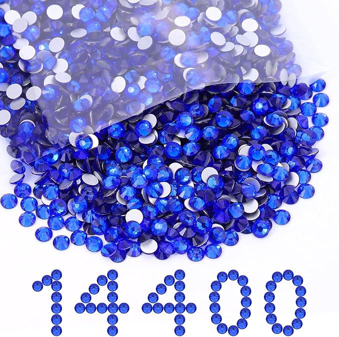 MEIBITE Flatback Rhinestones Bulk, 14400PCS Sapphire Rhinestones for Clothes DIY Decoration Crafts, Sapphire, SS10, 2.7-2.9mm