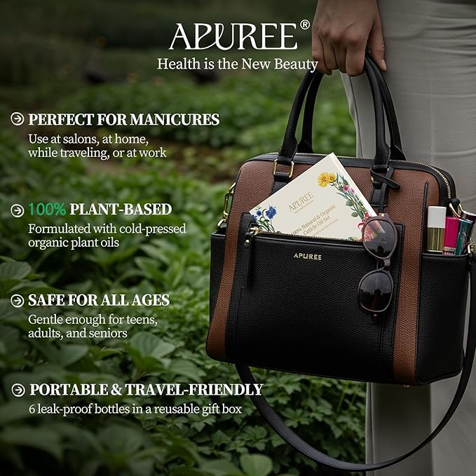APUREE Organic Cuticle Oil Set: 100% Pure (6pcs)| Moisturing for Dry Cuticle & Nail Growth| USDA Verified & Cold Pressed Hexane Free| Manicure Prep Care| All Skin Type| Vegan & Cruelty Free