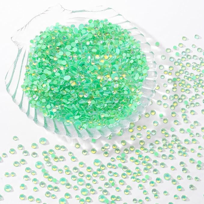 Meibite F Green Flatback Rhinestones, Glass Rhinestones for Nail Art and Craft, Glue Fix, Loose Crystal Gemstones(F Green, SS16, 1440pcs, 3.8-4.0mm)