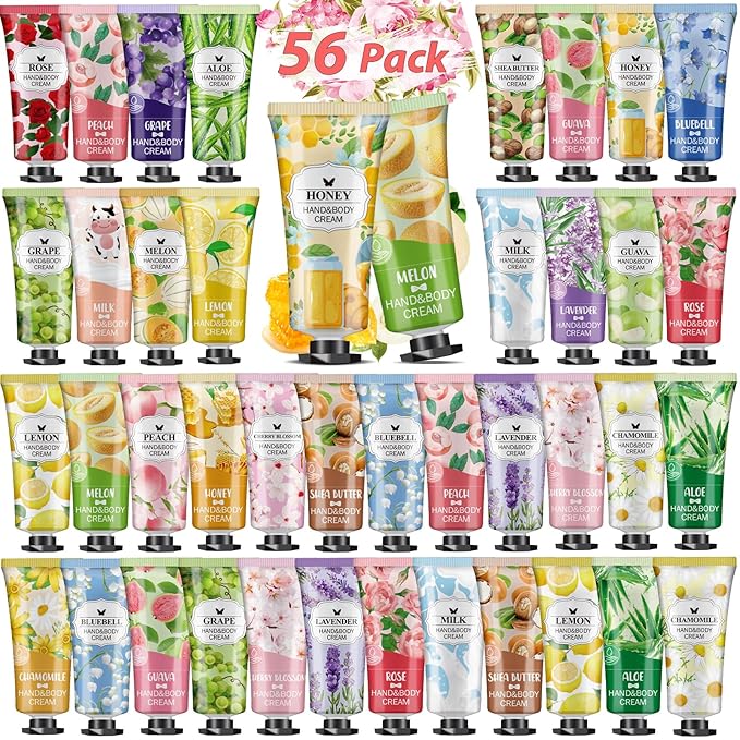 56 Pack Hand Cream Gifts Set, Valentines Day Gifts for Her, Bulk Hand Lotion Travel Size for Dry Cracked Hands, Mini Hand Lotion for Mothers Day Gifts, Bridal Shower Favors and Teacher Gifts for Women