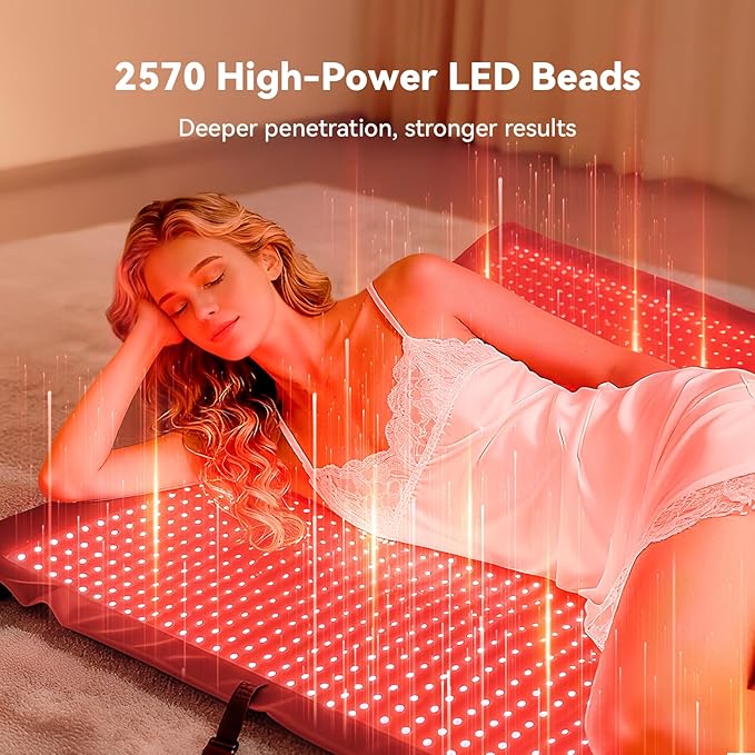 Extra Large Red Light Therapy Mat, High-Density LEDs Full Body Red Light Therapy, 660nm & 850nm Dual Wavelengths, Foldable with Timer, 74.6" x 33.3"