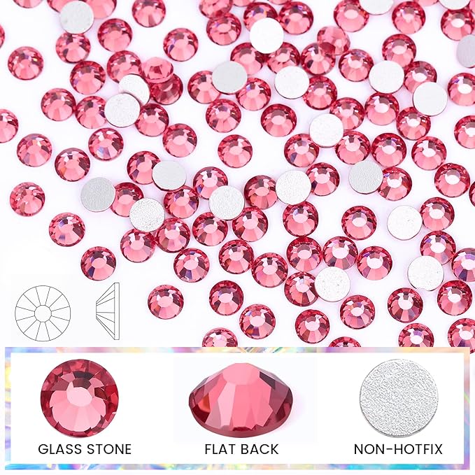 SS6 Non Hotfix Flatback Rhinestones - 1440pcs Glass Nail Gems Crystals for Makeup Bags, Shoes & DIY Decoration (Rose)