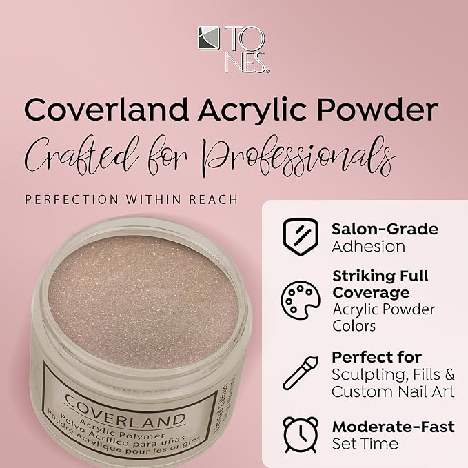 Tones Coverland Acrylic Nail Powder "Golden Touch" - Limited Edition Acrylic Powder for Nail Design, Sculpting, and Masking Nail Bed Imperfections - Professional Acrylic Nail Supplies - (1.5 Oz)