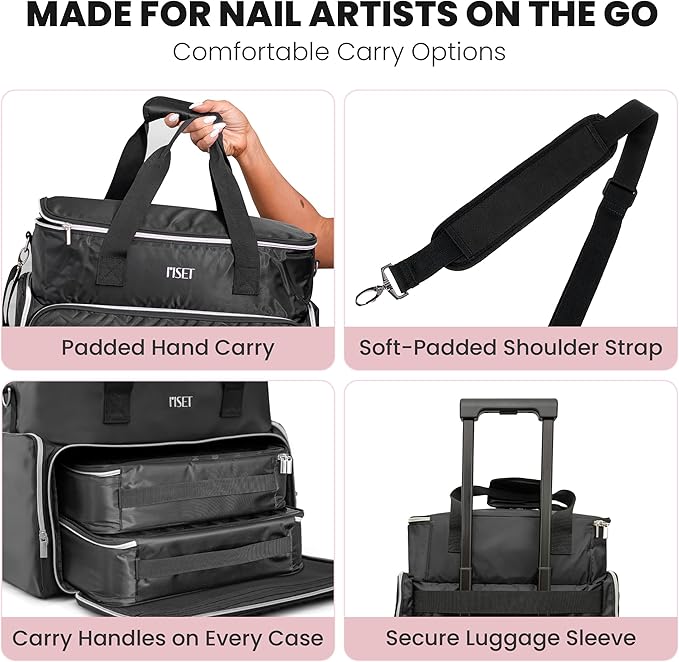 Riset Extra Large Nail Polish Organizer Case Holds 96–100+ Bottles (15ml/0.5 fl oz), UV Lamp & Manicure Tools – Travel Bag with Removable Pouches & Gift-Ready Box for Nail Techs & Manicurists – Gray