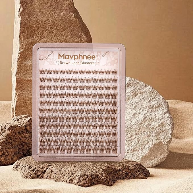 Mavphnee Brown Eyelash Clusters Wispy Lash Extension Cluster Natural Individual Lashes Dark Brown Cluster Eyelash Extensions Fairy Cluster Lashes Thin Band C-Curly DIY Lash Pack (132Pcs, 8-16MM)