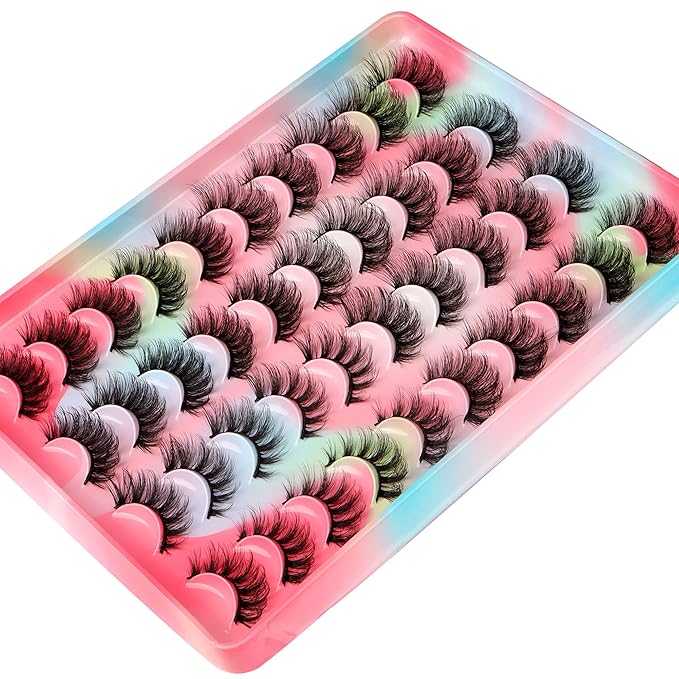 20 Pairs False Eyelashes Natural Fluffy Cat Eye Fake Eye Lashes 4 Styles Mixed Thick Wispy 5D Faux Mink Eyelashes Multipack