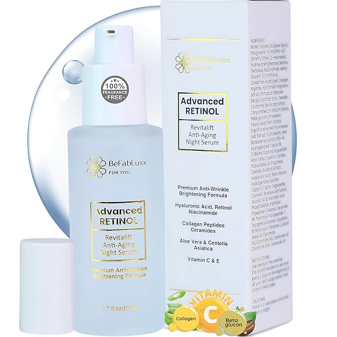Advanced Retinol Serum Skin Booster- Face, Neck Anti Aging Night Serum - Hyaluronic, Niacinamide, Collagen, Glycolic Acid, Vitamin C & E for Wrinkles, Fine Lines & Dark Spots for Women & Men