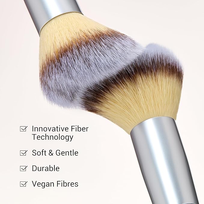 Jessup Makeup Brushes Set 7pcs Dual Ended Makeup Brush Premium Synthetic Foundation Contour Blush Highlight Blending Eyebrow Eyeshadow Shader Concealer Brush with Bag, Quiet Gray T520