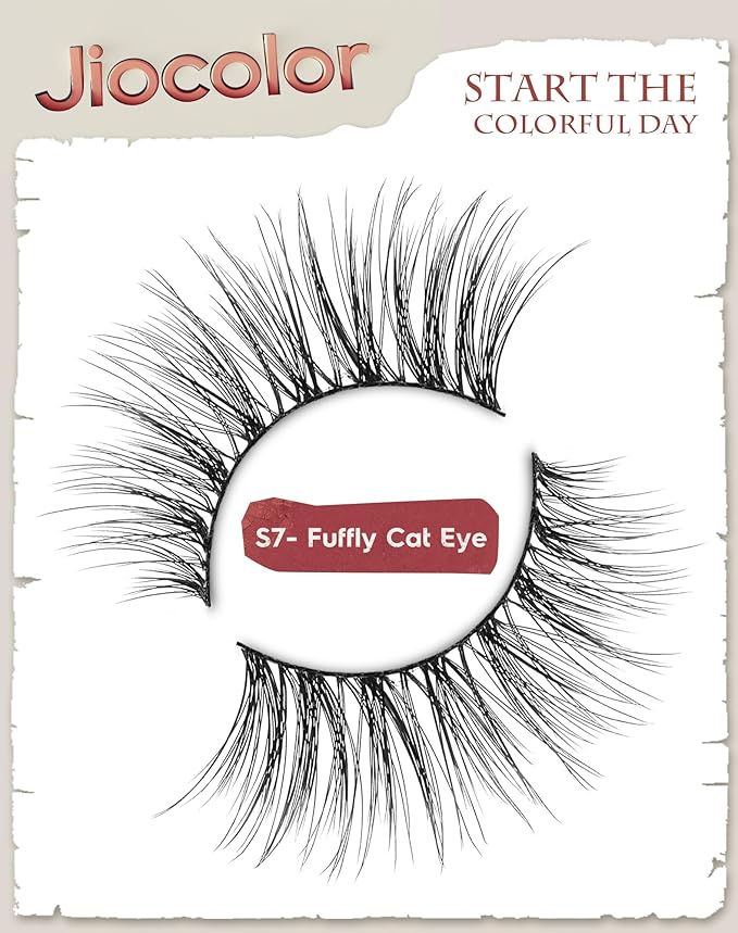 Natural Looking Lashes Wispy Eyelashes Thin Band Strip False Lashes D Curl Reusable Cat Eye Effect False Eyelashes 13mm 7 Pairs S7
