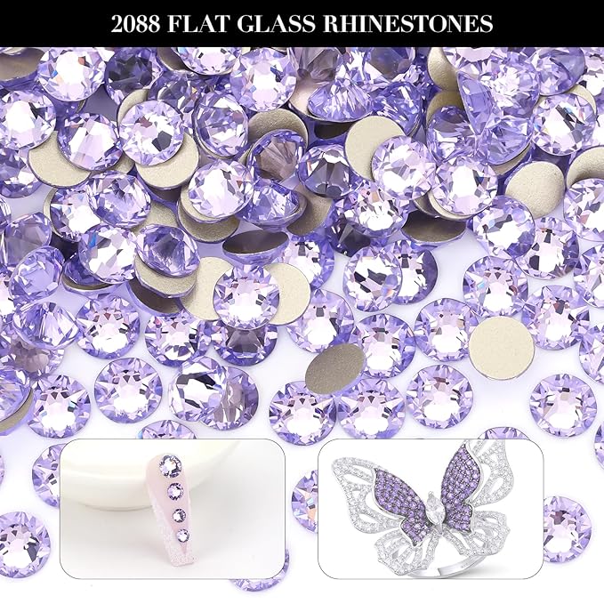 Novani Crystal Amethyst Rhinestones 288pcs Flat Back Round Rhinestone Style 2088 Sparkly Crystal Gemstones for Nail Art and Crafting SS30,6.4-6.6mm