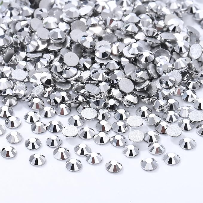 Meibite Silver Flatback Rhinestones, Glass Rhinestones for Nail Art and Craft, Glue Fix, Loose Crystal Gemstones(Silver, SS4, 2880pcs, 1.5-1.7mm)