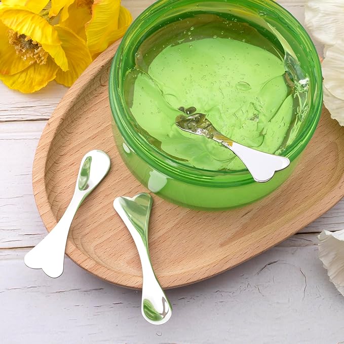Pndeyo 3pcs Mini Metal Makeup Spatula, Reusable Cosmetic Cream Spatulas Spoon, Skincare Scoop Applicator Facial Massage Beauty Tools for Mixing and Sampling Face Eye Cream- Silver