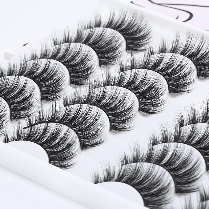 SONAFEEL 12Pairs Hybrid False Eyelashes, 15mm Spiky Manga Lashes, Wispy Fluffy 6d Faux Mink, Reusable, Black, Vegan, Cruelty Free