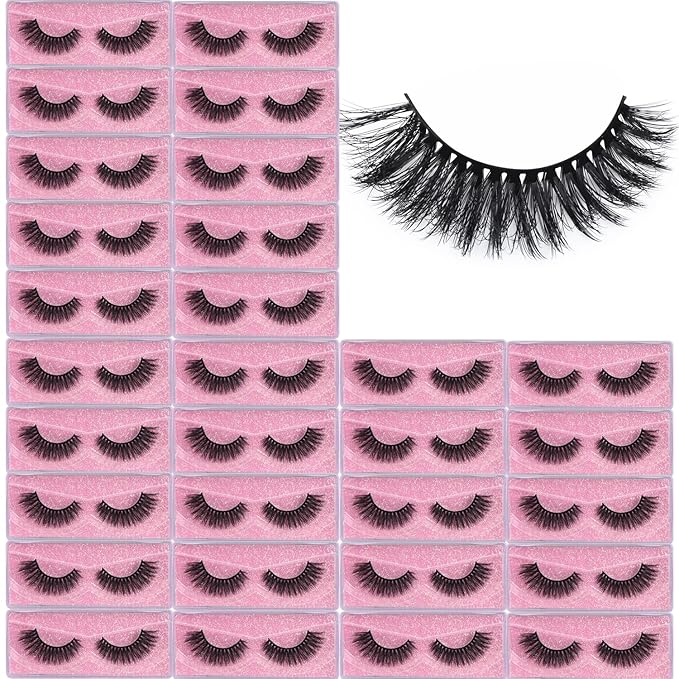 Lashes Mink Bulk 30 Pair Wholesale Lashes 5D Fluffy Eyelashes Wholesale Faux Mink Eyelashes Natural Medium Length Fake Lash with Portable Pack (Flare V 30 Pairs)