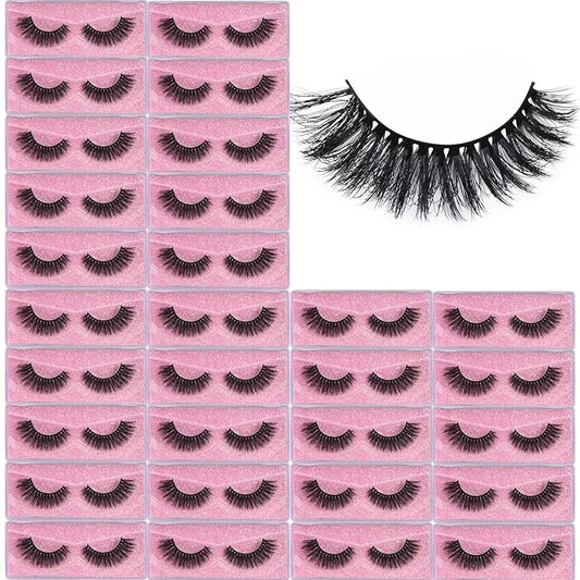 Lashes Mink Bulk 30 Pair Wholesale Lashes 5D Fluffy Eyelashes Wholesale Faux Mink Eyelashes Natural Medium Length Fake Lash with Portable Pack (Flare V 30 Pairs)