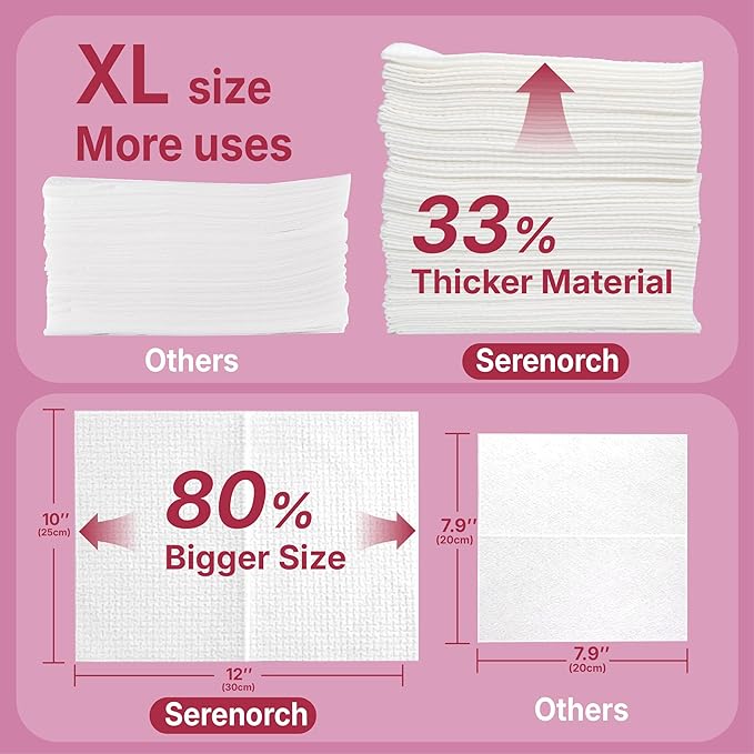 Serenorch Disposable Face Towels, Mother's Day Gifts 10" x 12", Gifts for Mom from Daughter Son, Ultra Thick Face Towelettes for Sensitive Skin, Extra Soft Makeup Remover Dry Wipes, 50 Count