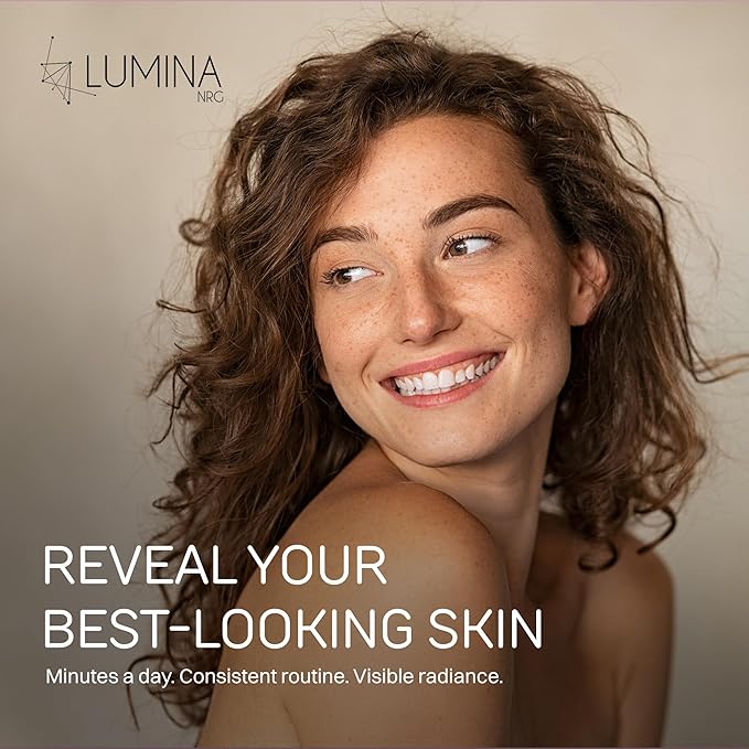 Lumina NRG Mini Glow Pro 5-in-1 LED Face Wand – Skin Lifting, Toning & Firming Facial Massager with EMS, Microcurrent, Red & Blue Light – at Home Neck Contouring Beauty Device & Sculpting Tool
