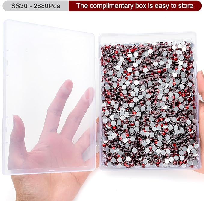 MEIBITE Flatback Rhinestones Bulk, 2880PCS Siam Rhinestones for Clothes DIY Decoration Crafts, Siam, SS30, 6.3-6.5mm