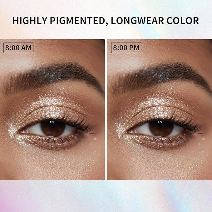 QIC Liquid Glitter Eyeshadow, Metallic & Shimmer Finish, Long Lasting, Non-Creasing, Smudge-proof, Lightweight Formula Liquid Eyeshadow for All Skin Tones, Buildable Color (05 Aurora)