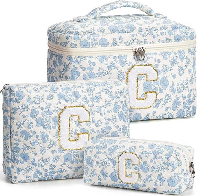 Birthday Gifts for Teen Girl Women, Personalized Initial Makeup Bag Quilted Cosmetic Bag Make Up Bags Travel Toiletry Bags Teen Girl Gifts Trendy Stuff Valentines Day Gift for Wife Mom Daughter Friend