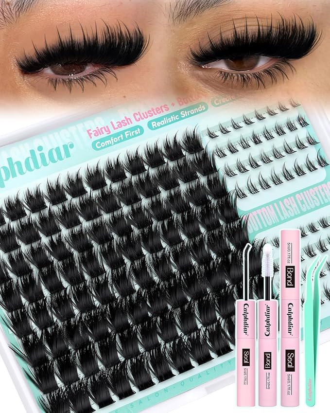 Thick Fairy Lash Clusters Kit DIY Salon-Effect Lash Extensions Wispy Eyelash Clusters Kit Spiky Manga Individual Lashes Bottom Lashes Clusters Eyelash Extensions Kit 5-20mm Fluffy Lash Extension Kit