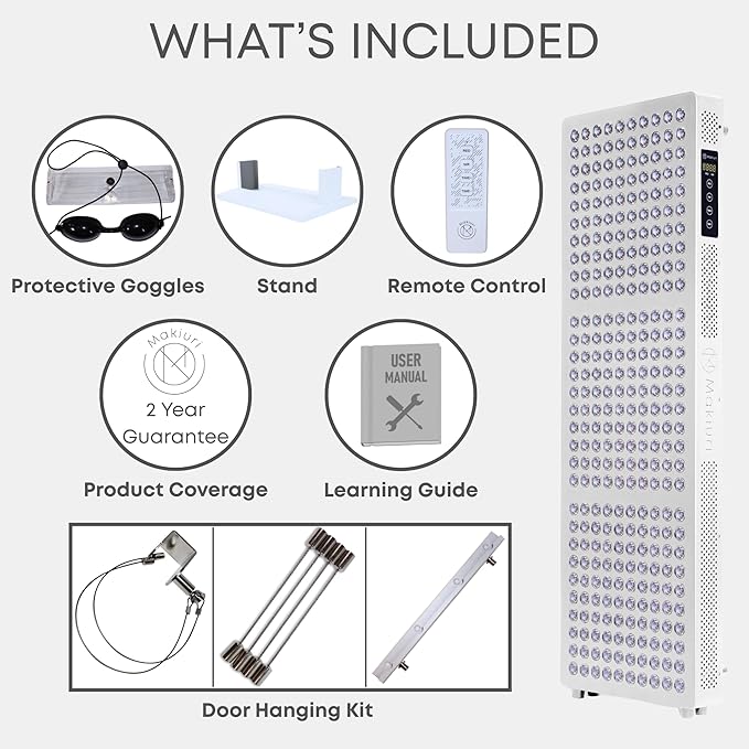Makiuri Red Light Therapy Lamp | LED Light Therapy Panel for Face & Body | Infrared & Red Light in 5 Wavelengths | Supports Relaxation, Skin Appearance & Overall Wellness | Neptune (White 300 LED)
