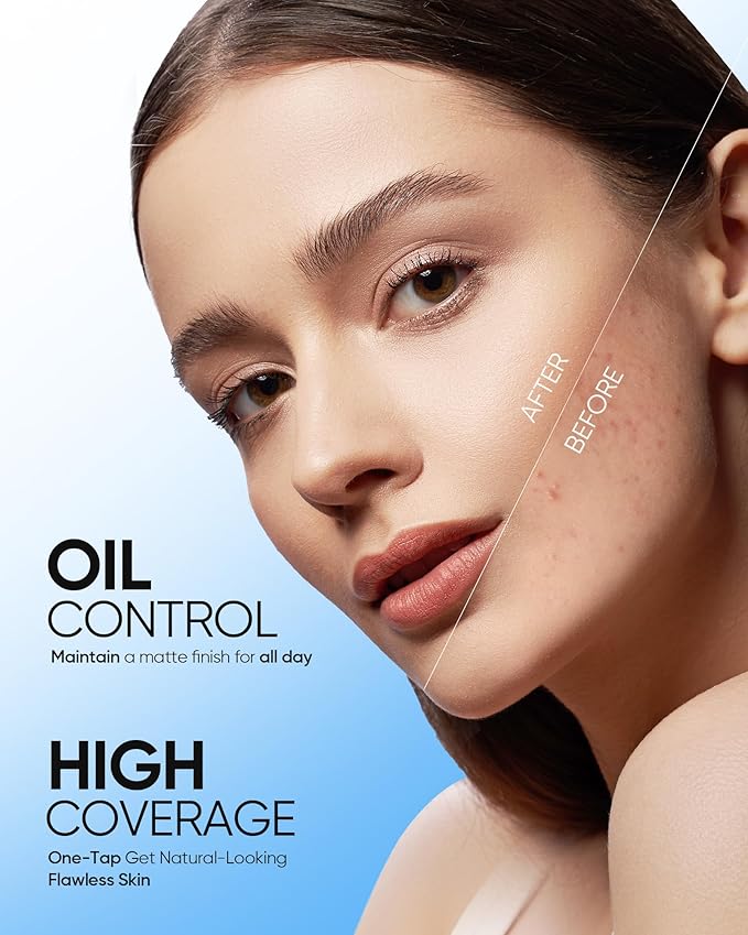 Velvet Matte Cushion Foundation Blue #01W Warm Vanilla| Full Coverage,12H Oil Control,Ideal for Oily & Combination Skin,Waterproof,Long-Lasting, Lightweight, Hydrating,Transfer-Proof