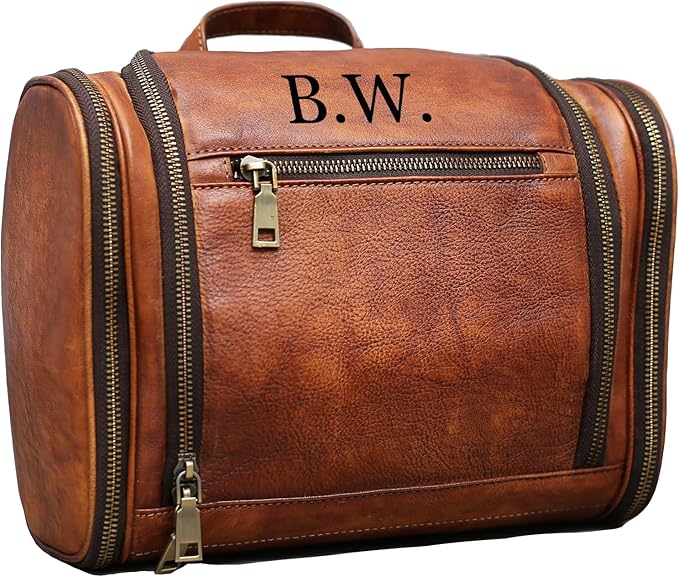 Toiletry Bag For Men, Genuine Leather Toiletries Organizer, Large Travel Hanging Toiletry Bag Water-resistant Bathroom Shaving Kit for Cosmetics, Makeup Case Travel Dopp Kit