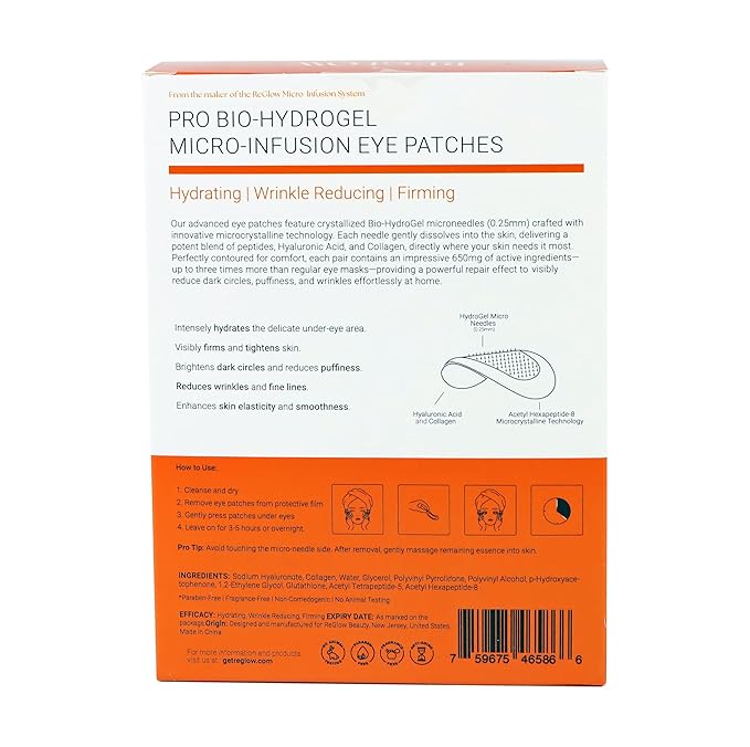 ReGlow Restore Microneedle Eye Patches for Immediate Skin Smoothing – Anti-Aging Under Eye Mask with Hyaluronic Acid, Collagen & Peptides – Helps Reduce Look of Dark Circles Puffiness & Fine Lines
