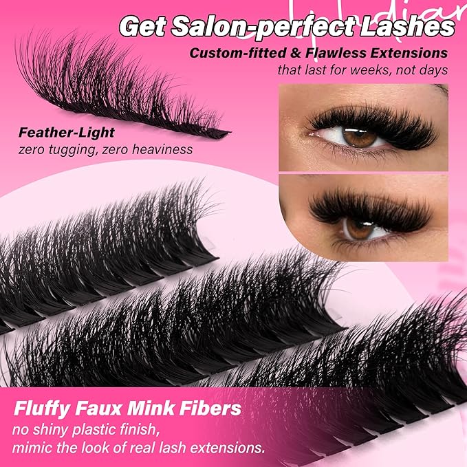 Fluffy Volume Lash Clusters Extensions 60D 80D 100D Eyelash Clusters 10-18MM Individual Lashes 270PCS Faux Mink Cluster Eyelash Extensions DIY Long Lasting Lash Extension
