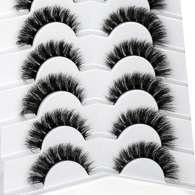 Pooplunch False Eyelashes Natural Volume Cat Eye Cluster Extensions Look Wispy Short Flared Fake Eyelash Faux Mink Lashes Strips 7 Pairs Pack