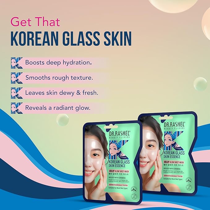 DR.RASHEL Korean Glass Skin Essence Jelly Glow Sheet Mask | Ceramide Infused, Hydrating & Barrier Support | Dermatologically Tested Korean Skincare (25 g / 0.88 oz)