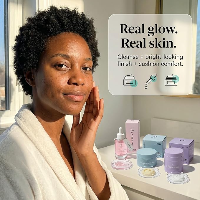 Kay’s Glow Serum + Infinite Aura Moisturizer + Boho Cleansing Balm – Oxygen-Infused THDA Vitamin C with Gentle AHA for Face and neck | Hydrates, Soothes and Brightens Bundle