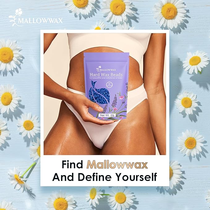 Mallowwax Hard Wax Beads, 2LB Blue Wax for Full-Body Hair, Strong Grip for Thick Hair Removal, Waxing for Legs, Arms, Chest & Back, No Strips Needed, Easy to Use at Home or Salon