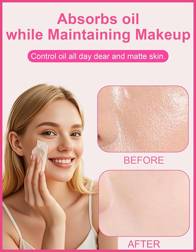 Okerker Oil Blotting Paper - 400 Sheets with Mirror, Puff & Refills, Absorbs Excess Face Oil, Controls Shine, Saves Makeup, The On-the-Go Essential for a Flawless, Matte Finish All Day