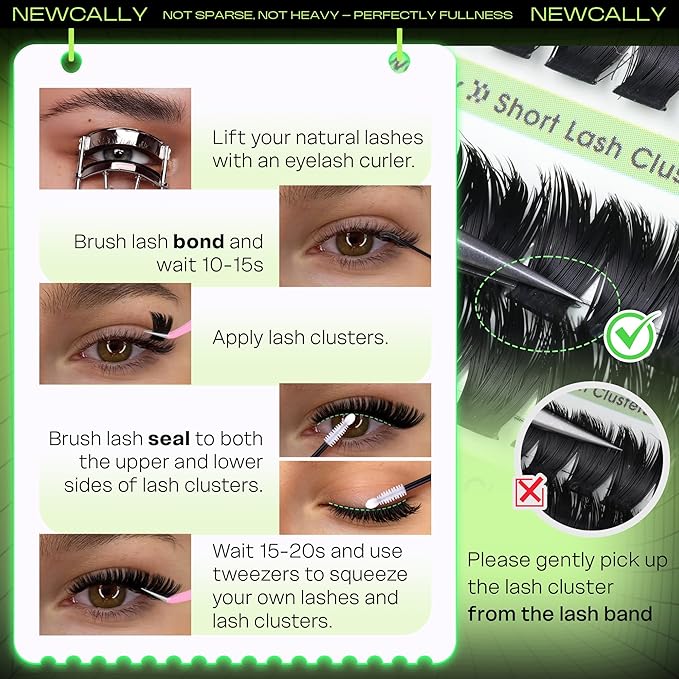 Volume Lash Clusters Fluffy Short 8-10-12MM Cluster Eyelash Extensions Thick Eyelash Clusters D-curly Lash Extension Individual Lashes Long-lasting Effect by Newcally