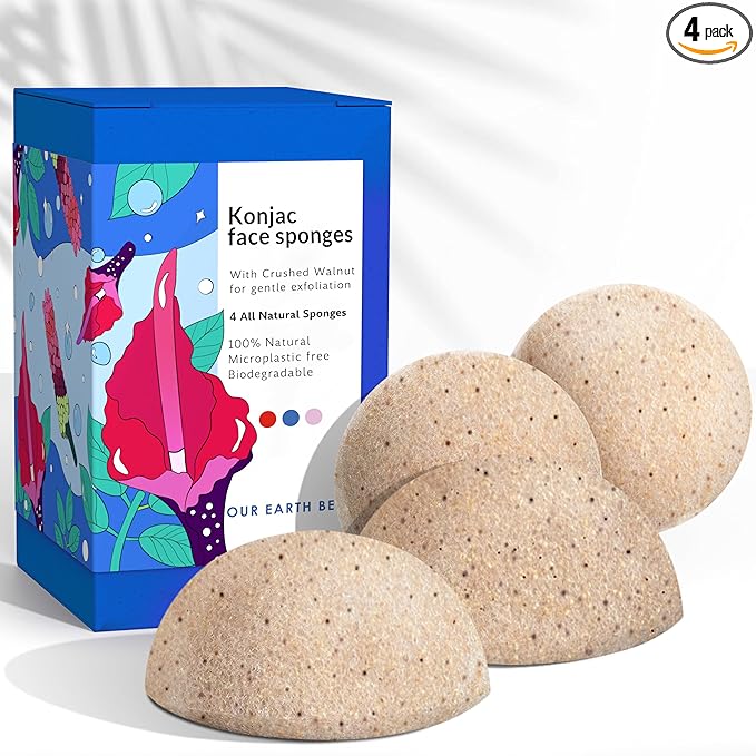 Konjac Exfoliating Face Sponge for Cleansing & Facials (4 Pack) | Microplastic Free 100% Natural | Non-Toxic | Biodegradable | Eco-Friendly | Plastic Free Packaging